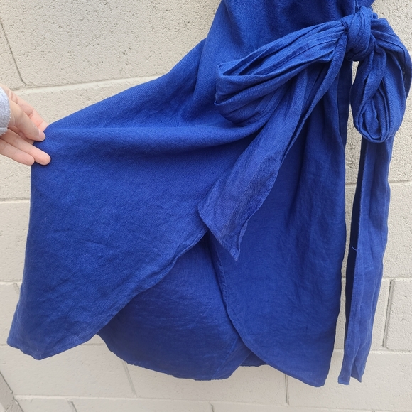 Reformation | Court Linen Midi Wrap Dress Royal Blue Size Small - Picture 4 of 7